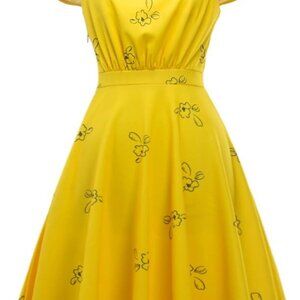 Women's Bright Yellow Floral Cap Sleeve Cocktail Dress Small Plus